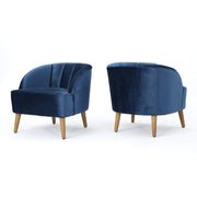Amaia Modern Velvet Club Chairs, 2-Pcs Set, Cobalt / Walnut