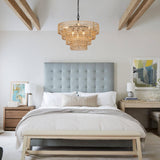 6-Light Dining Room Light Fixture, Wicker Pendant Lighting with 4-Tier Woven Lampshade,