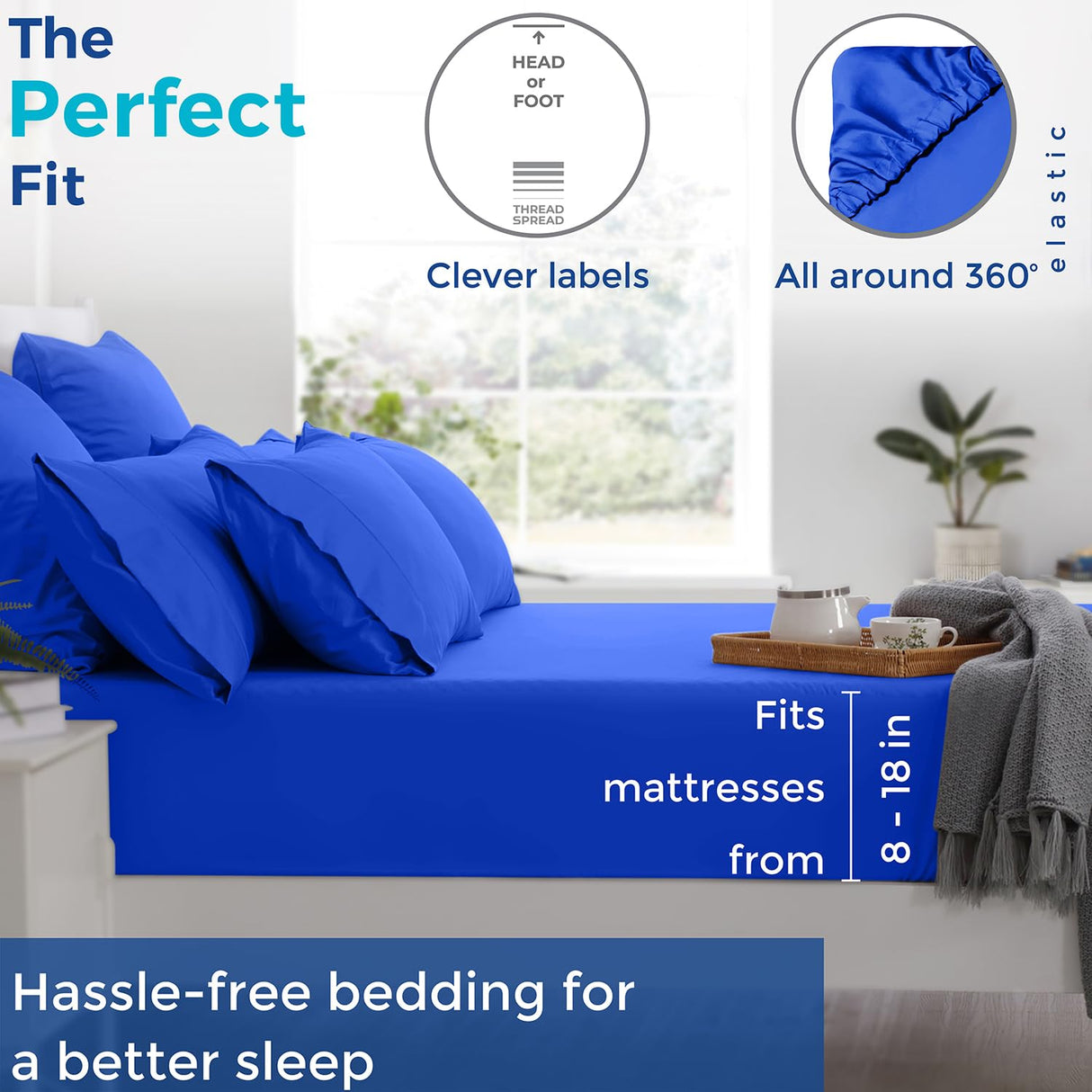 Pure Cotton King Size Cotton Bed Sheets Set (King, 1000 Thread Count) Royal Blue Bedding