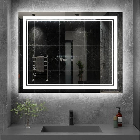 24" x 40" LED Bathroom Mirror Wall-Mounted Vanity Anti-Fog Mirror Dimmable Adjustable