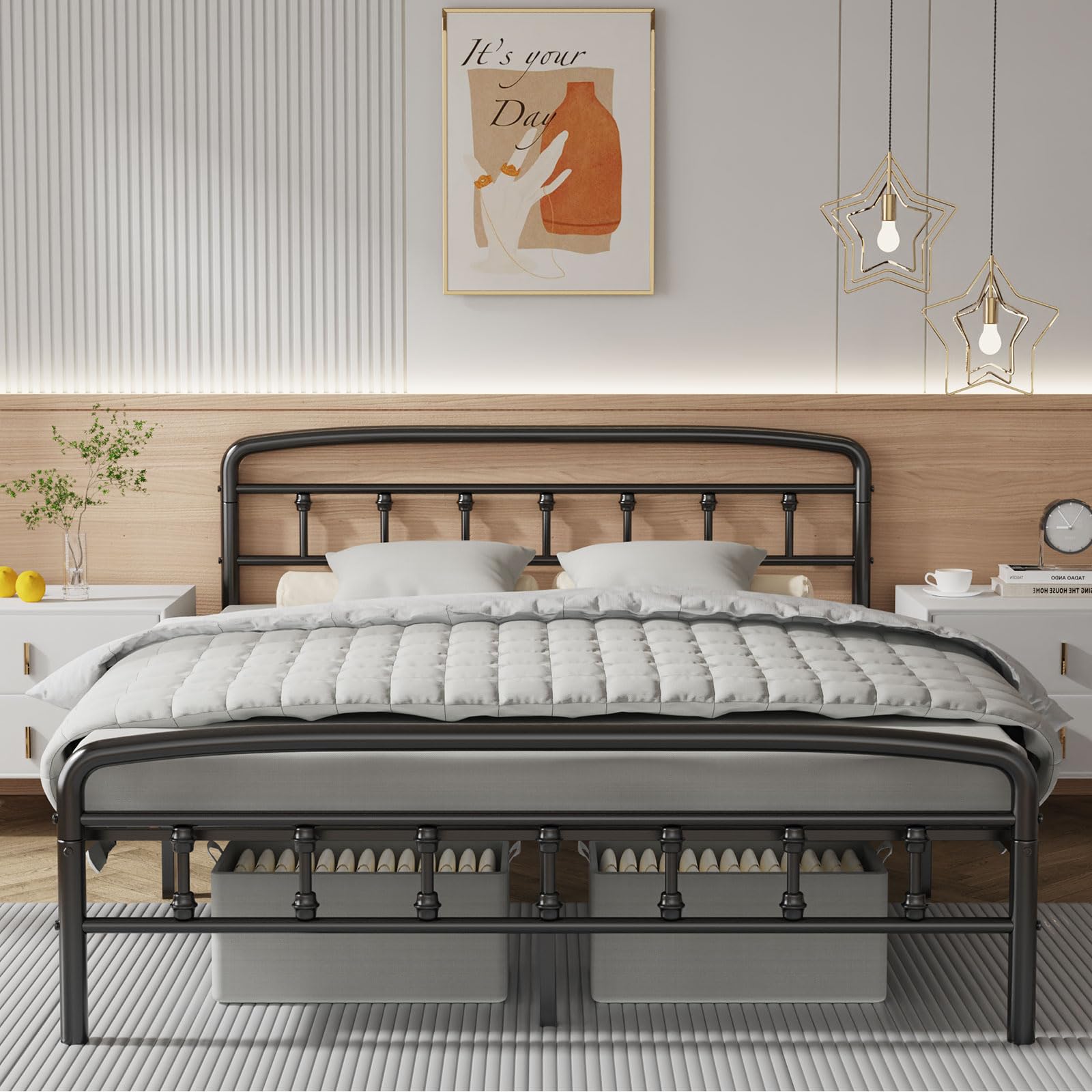 Queen Platform Bed Frame with Headboard - Heavy Duty Metal Bed Frame