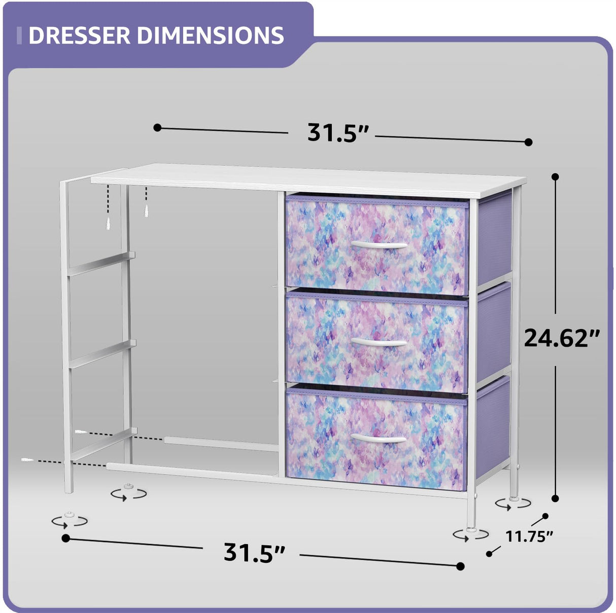 Kids Dresser with 6 Drawers - Storage Chest Organizer Unit with Steel Frame,