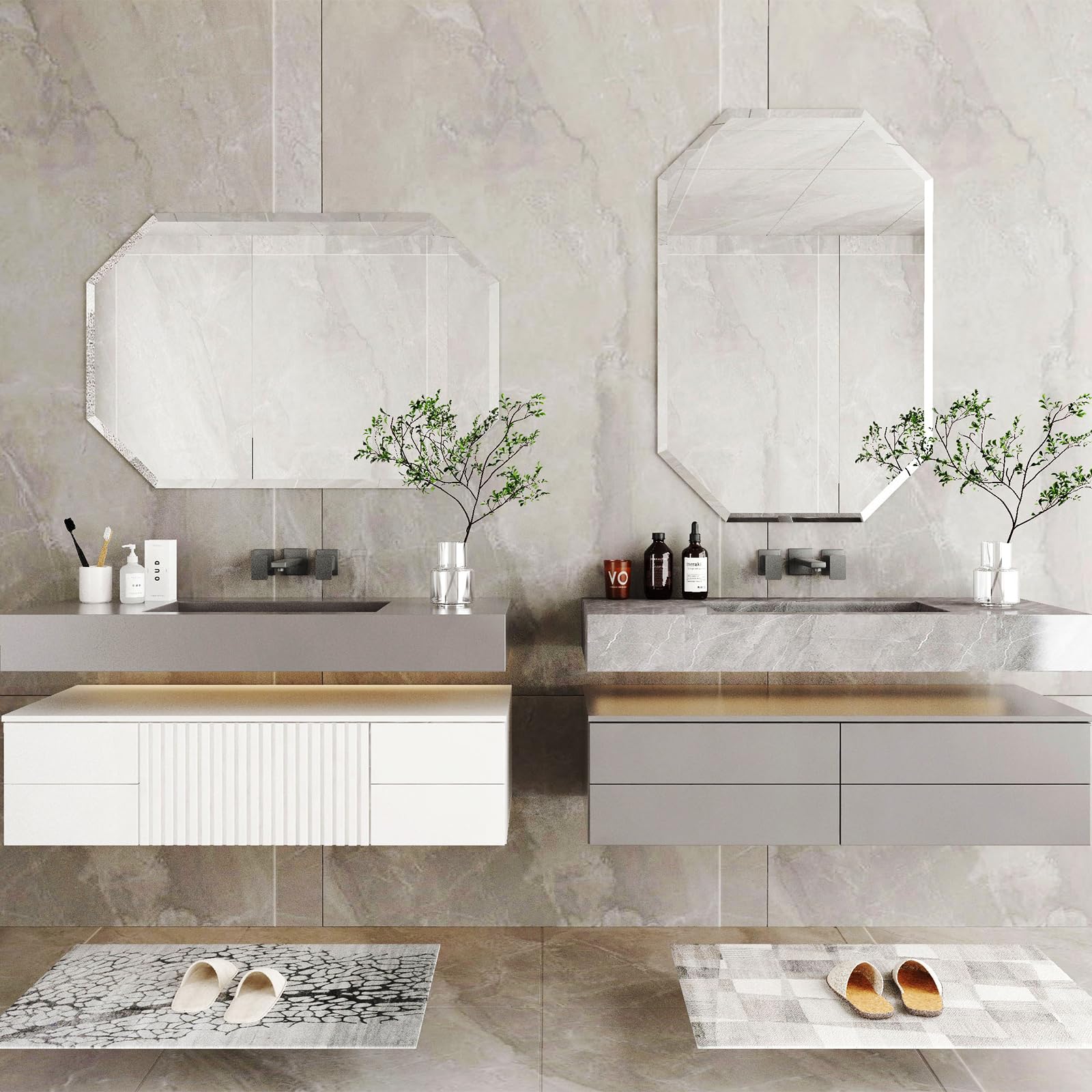 Bathroom Mirror,  Octagon Frameless Wall Mirror