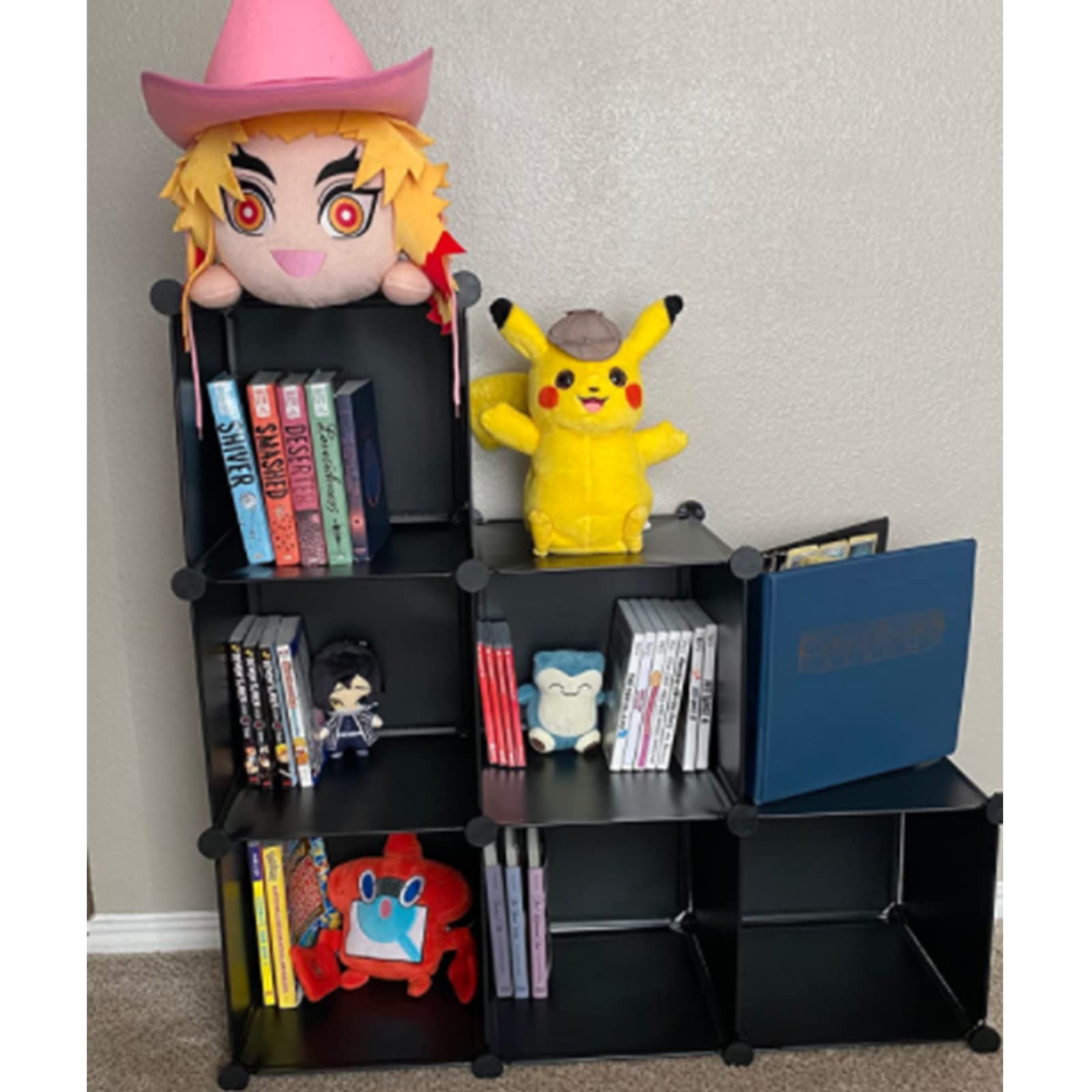 Cube Storage Organizer 6-Cube Closet Storage Shelves with Wooden Mallet,Closet Cabinet Bookshelf,Plastic Square Cube Storage for Home,Office, Kids Room,Black