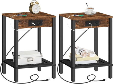 Side Table with Charging Station, End Table with USB Ports and Outlet, Nightstand with