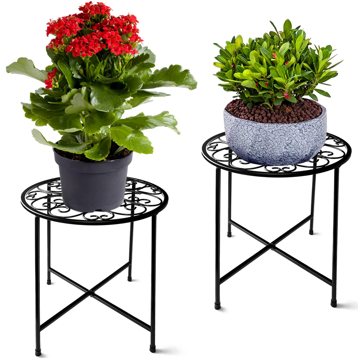 Plant Stand Indoor Outdoor, 2 Pack 15" Tall Flower Pot Stand, Round Metal Corner Plant