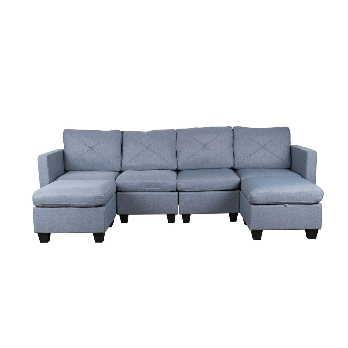 Modern Linen Fabric U-Shaped 6 Seat Sectional Sleeper Couch with Reversible Chaise