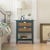 Rattan Nightstands Set of 2 - Night Stand with Drawers, Accent End Table
