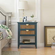 Rattan Nightstands Set of 2 - Night Stand with Drawers, Accent End Table