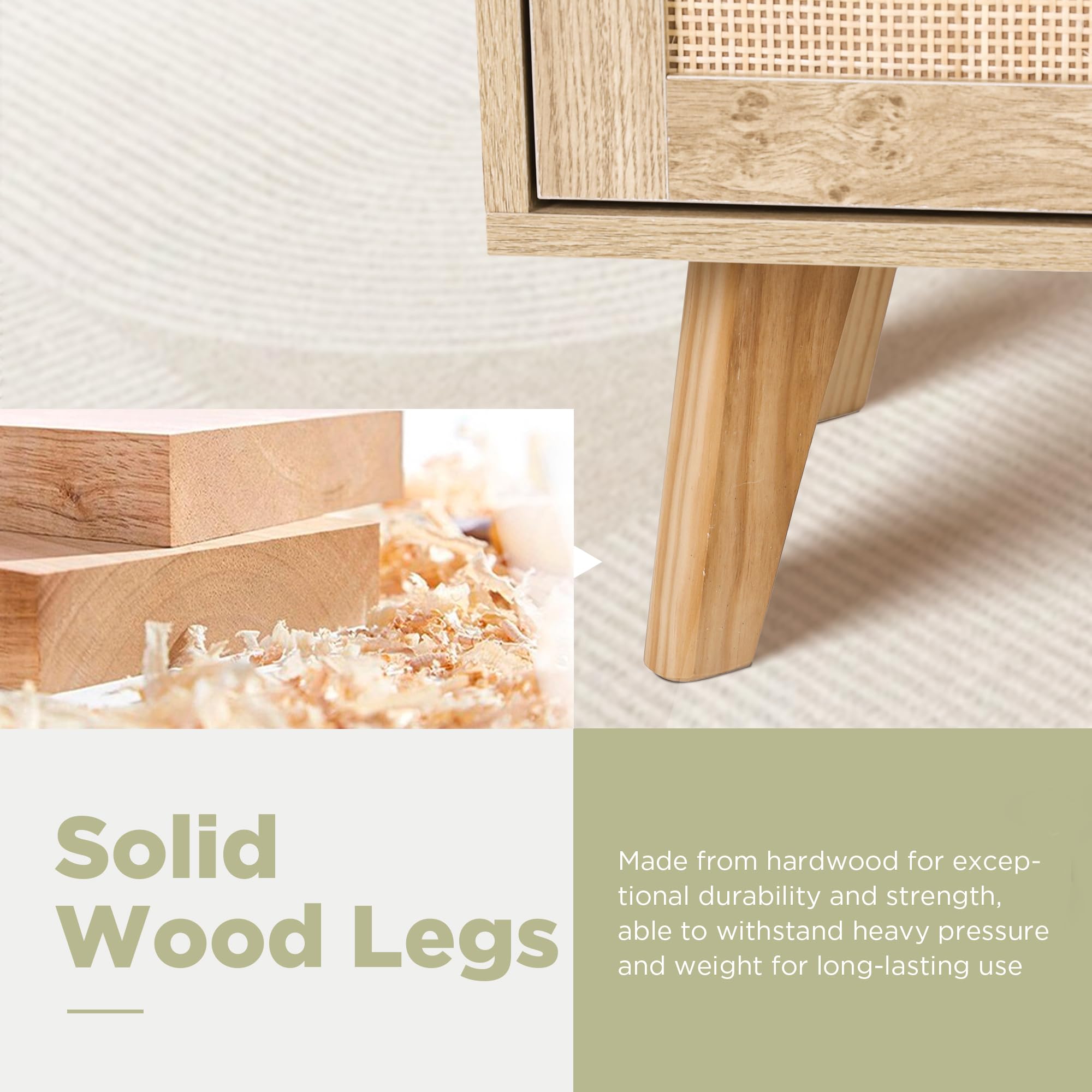 Rattan Cabinet Boho Dresser 3-Drawer Chest of Drawers/Accent Storage Cabinet/Nightstand