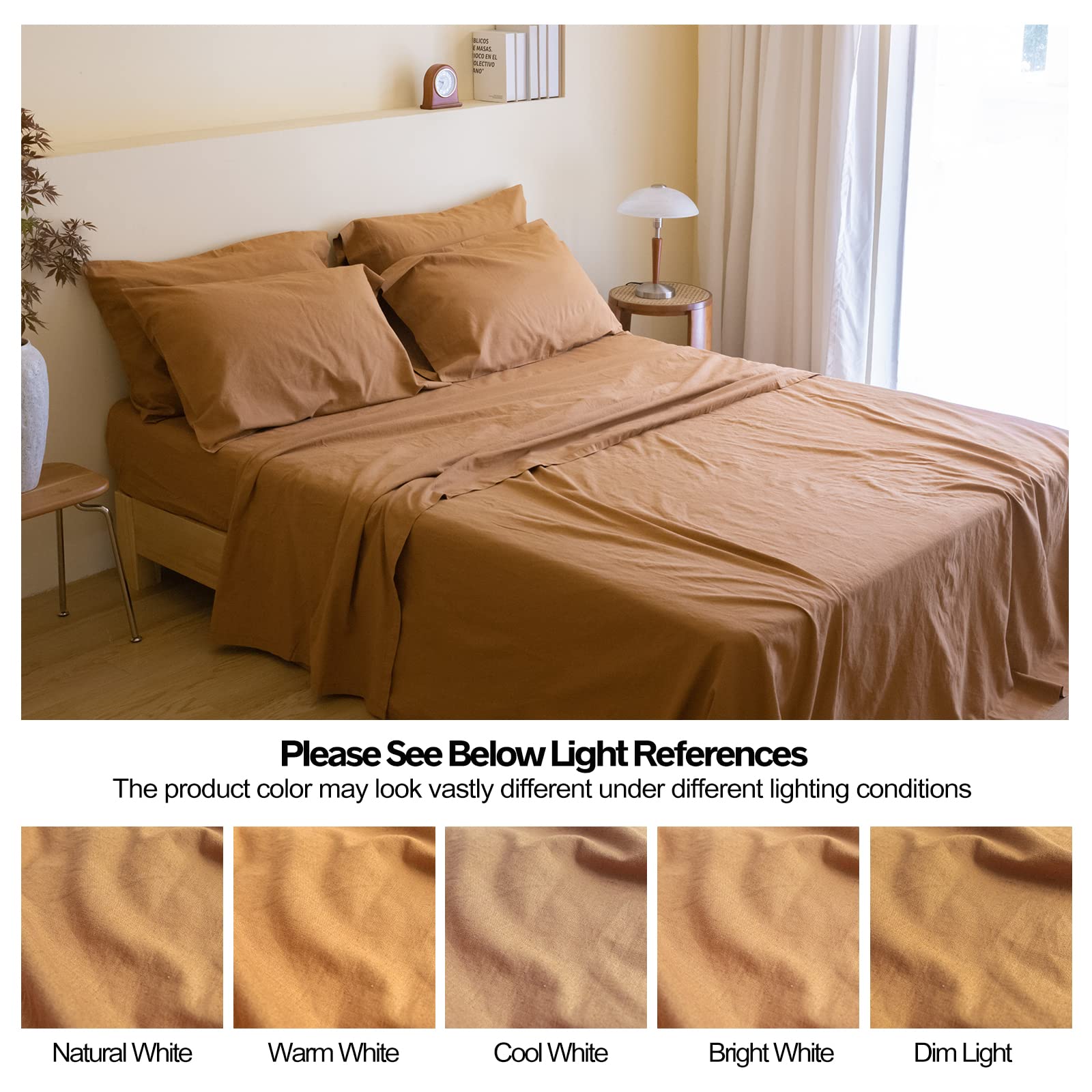 Belgian Linen Sheet Set Solid Color - 6 Pieces (1 Flat Sheet & 1 Fitted Sheet & 4 Pillowcases