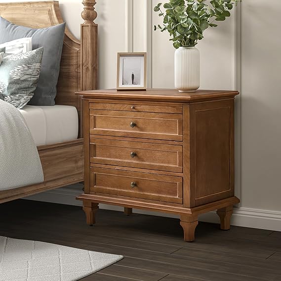 HOME Farmhouse Nightstand with Charging Station, Drawer Organizer