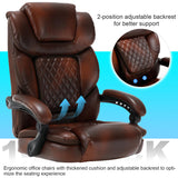 linting 450lbs Big Tall Reclining Office Chairs with Footrest Back Support Ergonomic Wide Seat Leather Recliner Desk Chair Executive Office Chairs, Plus Size Managerial Chairs, Brown