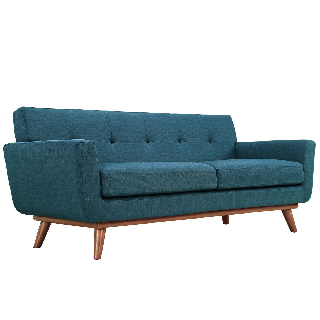 Engage Mid-Century Modern Upholstered Fabric Loveseat in Azure
