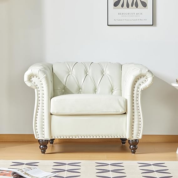 Modern Tufted Couch 3 Seater with Rolled Arms and Nailhead