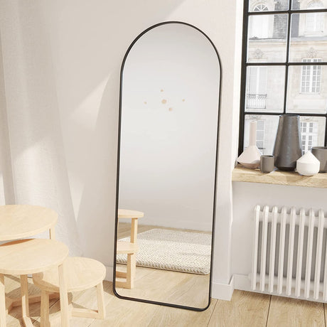 Full Length Floor Mirror with Stand,63 "x 20" ,Full Body Arch Mirror Full Length,Freestanding,Wall-Mounted or Leaning for Bedroom,Dressing Room,Living Room (Aluminum Alloy+Black)