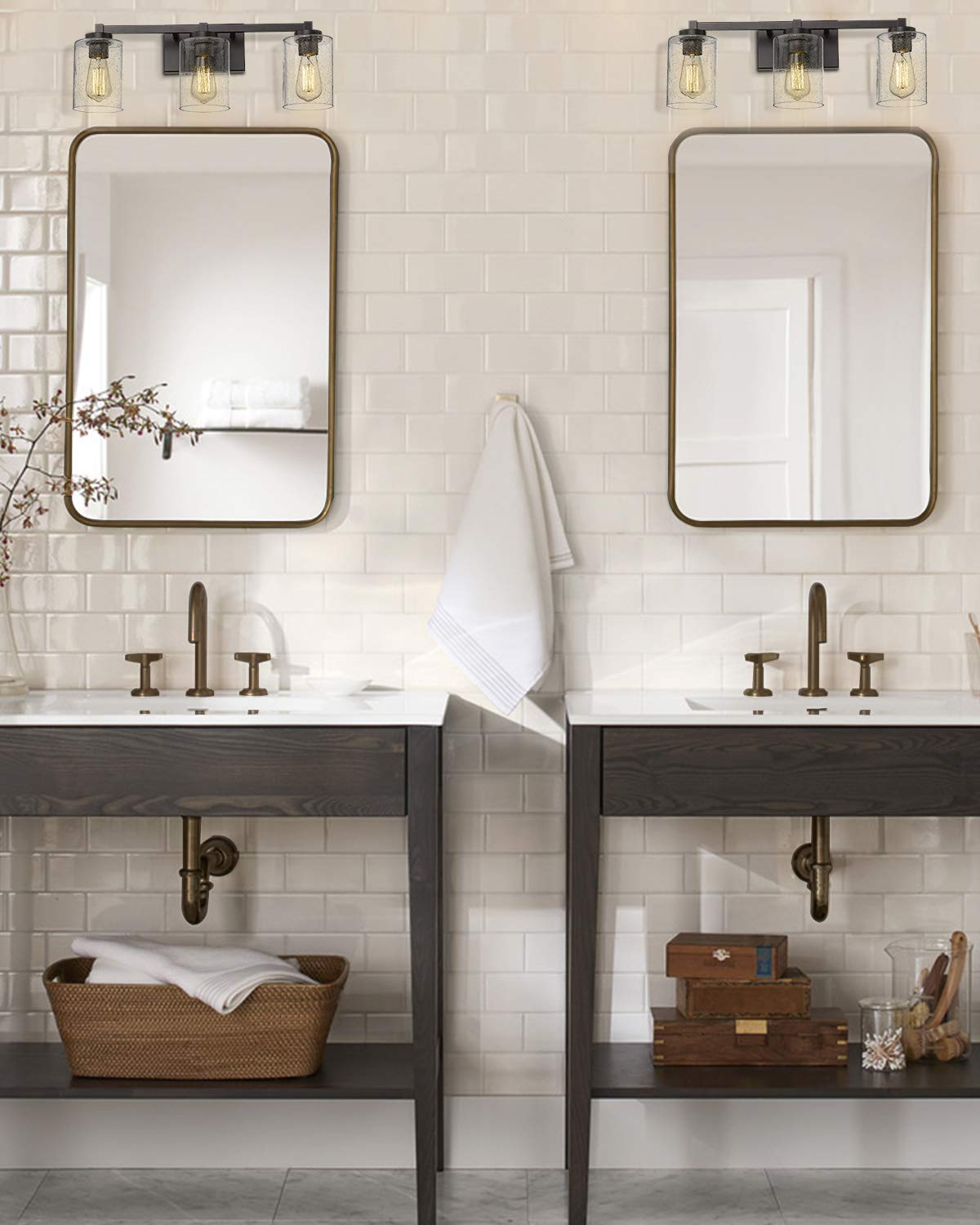 Bathroom Vanity Lights, 3-Light Vintage Wall Sconce Light Fixtures, Oil Rubbed Bronze