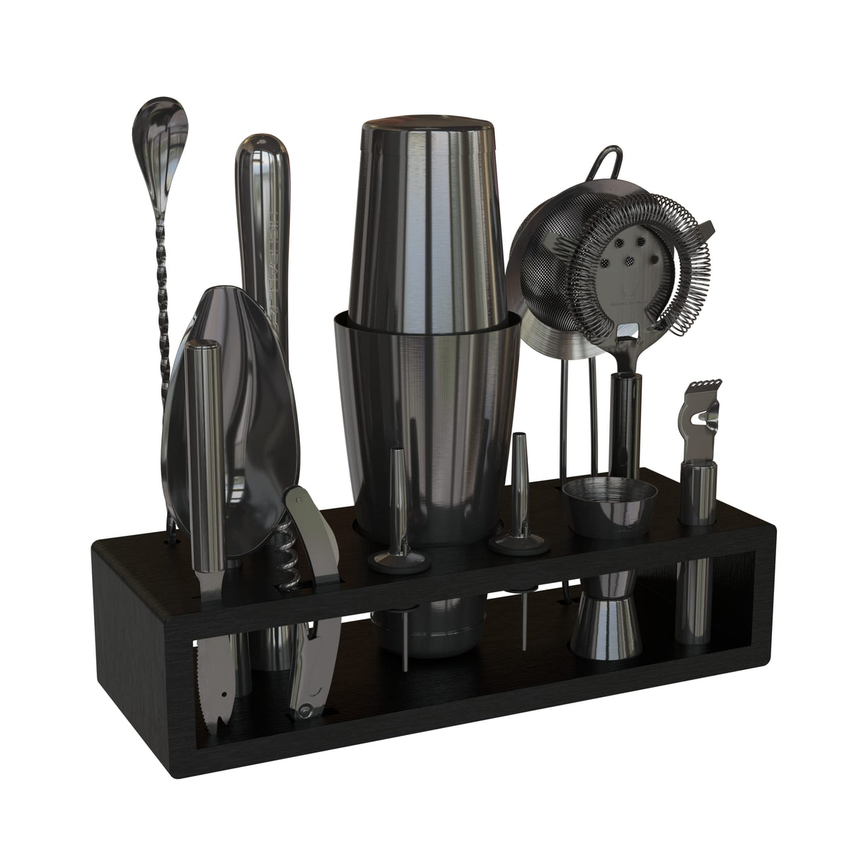13-Piece Gunmetal Black Stainless Steel Boston Cocktail Shaker Bar Tool Set