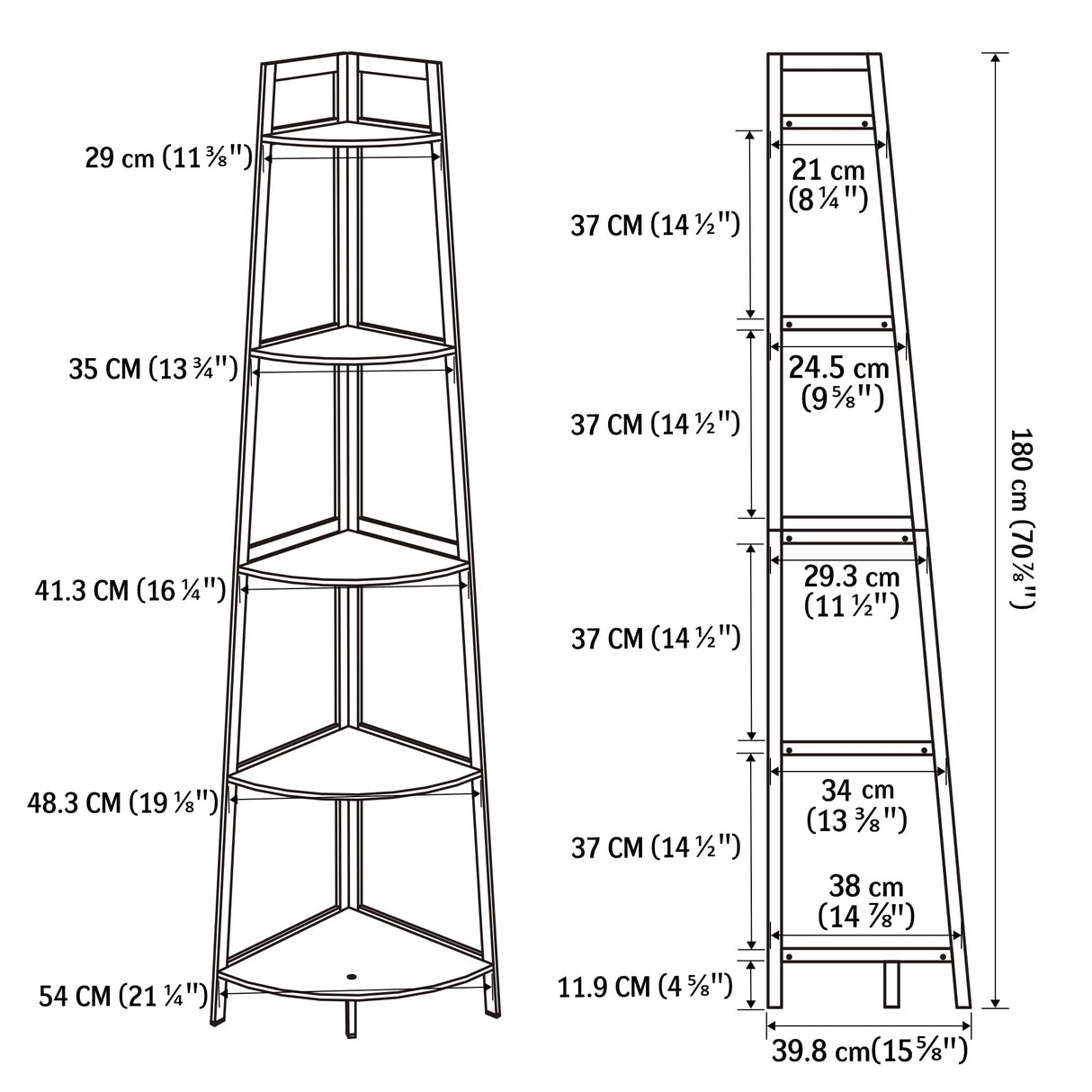 Corner Shelf White, 5 Tier Bookshelf, 70.8 Inch Tall Bookcase,