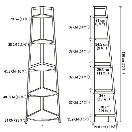 Corner Shelf White, 5 Tier Bookshelf, 70.8 Inch Tall Bookcase,