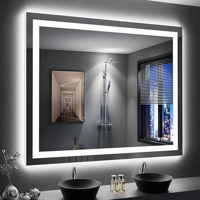 48"X32" LED Bathroom Mirror with Lights, Anti-Fog, Dimmable, RGB Backlit