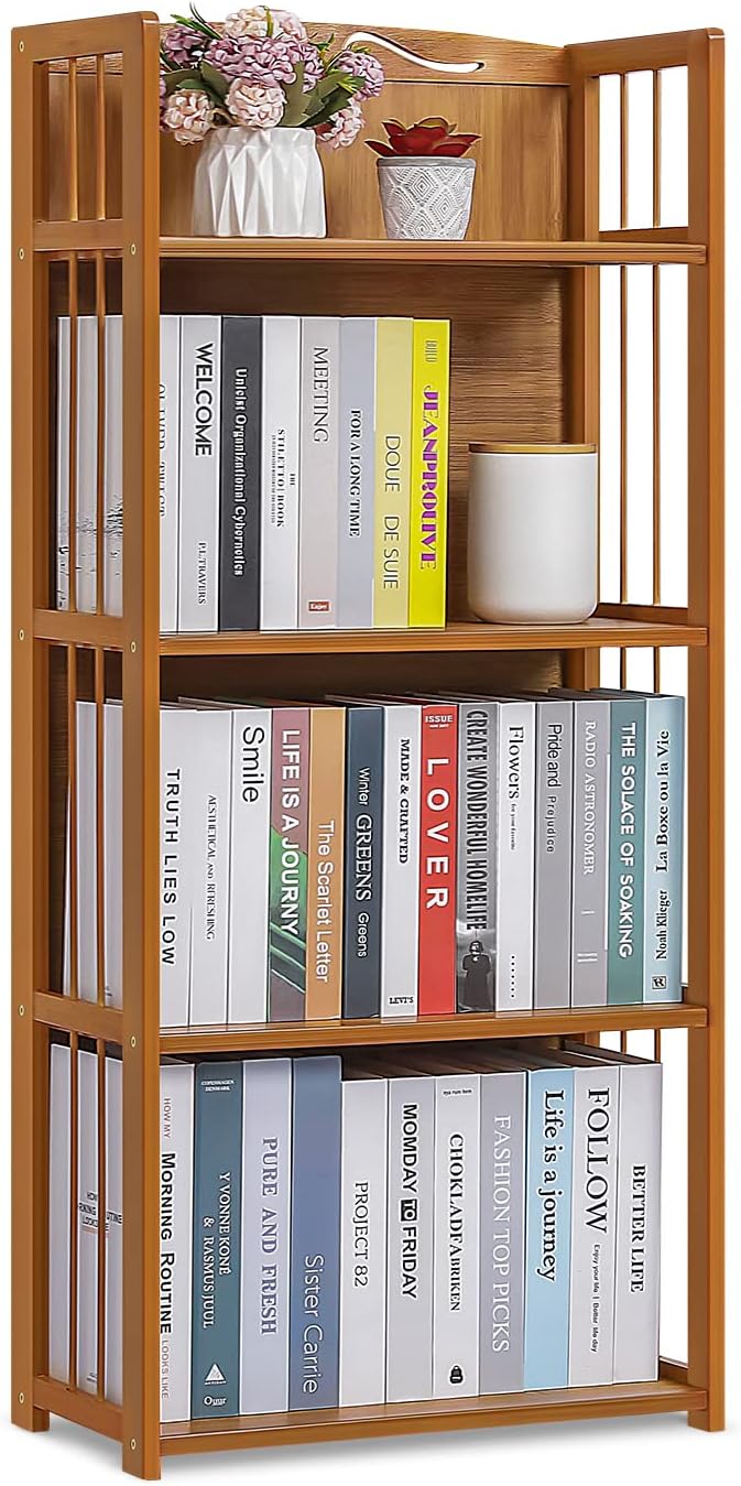 Bamboo Bookshelf, 6-Tier Adjustable Tall Bookcase Rack Organizer Shelving Free