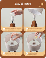 EDISHINE Small Table Lamp, Wooden Tripod Bedside Lamp with Linen Fabric Lampshade, 14.2" Nightstand Lamp for Bedroom, Living Room, Office, 2 Pack