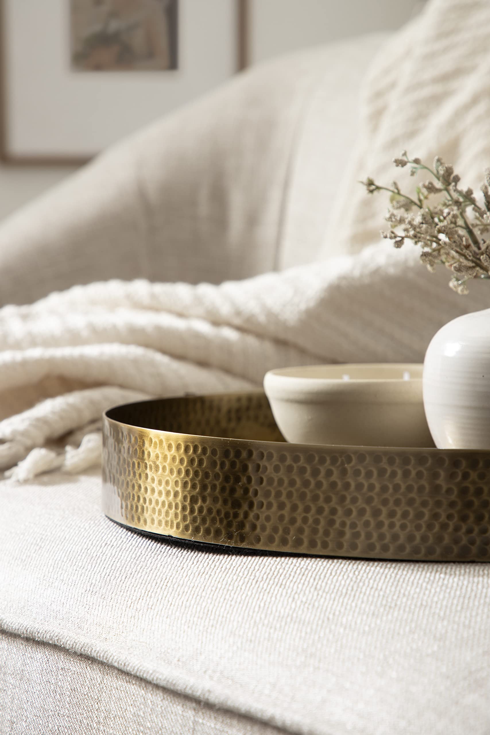 Samana Modern Glam Round Metal Tray, 17 Inch Diameter, Antique Brass