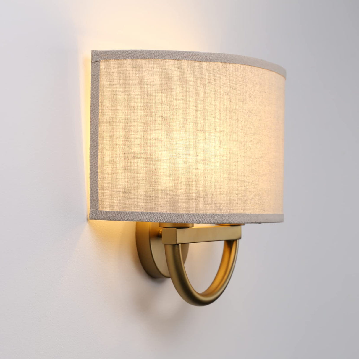 JIMUBEAM Industrial 2-Lights Wall Sconce Fixtures with Linen Fabric Shade, Double Wall Light Lamps Decor for Hallway Bedroom Living Room Bathroom Stairway
