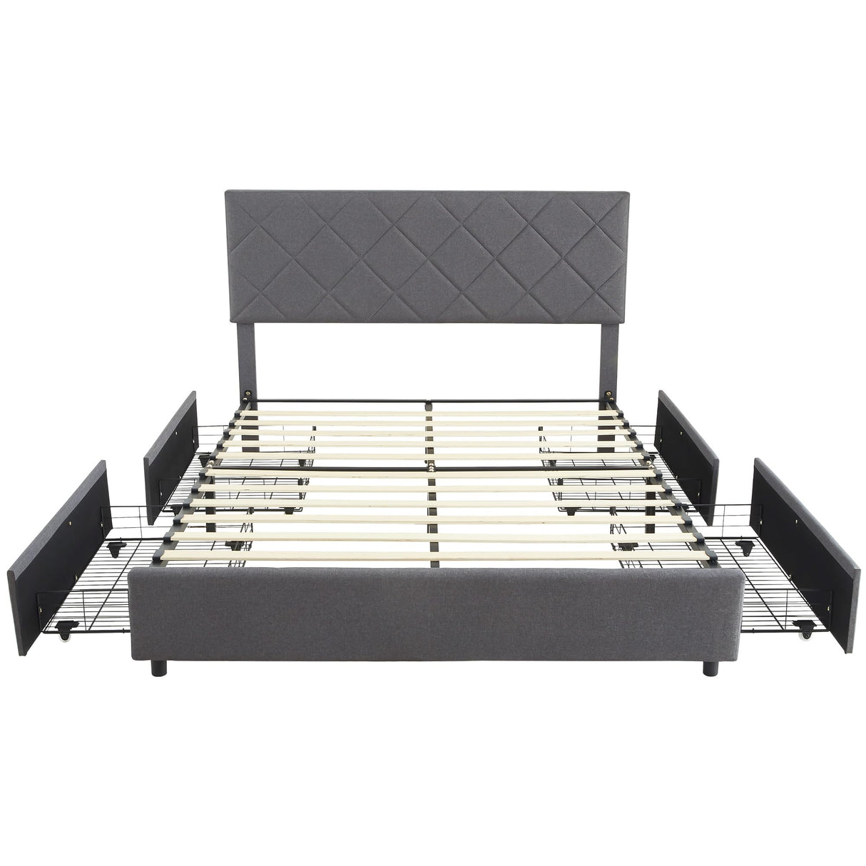 Queen Bed Frame Upholstered Bed Frame Platform with 4 Storage Drawers and Adjustable