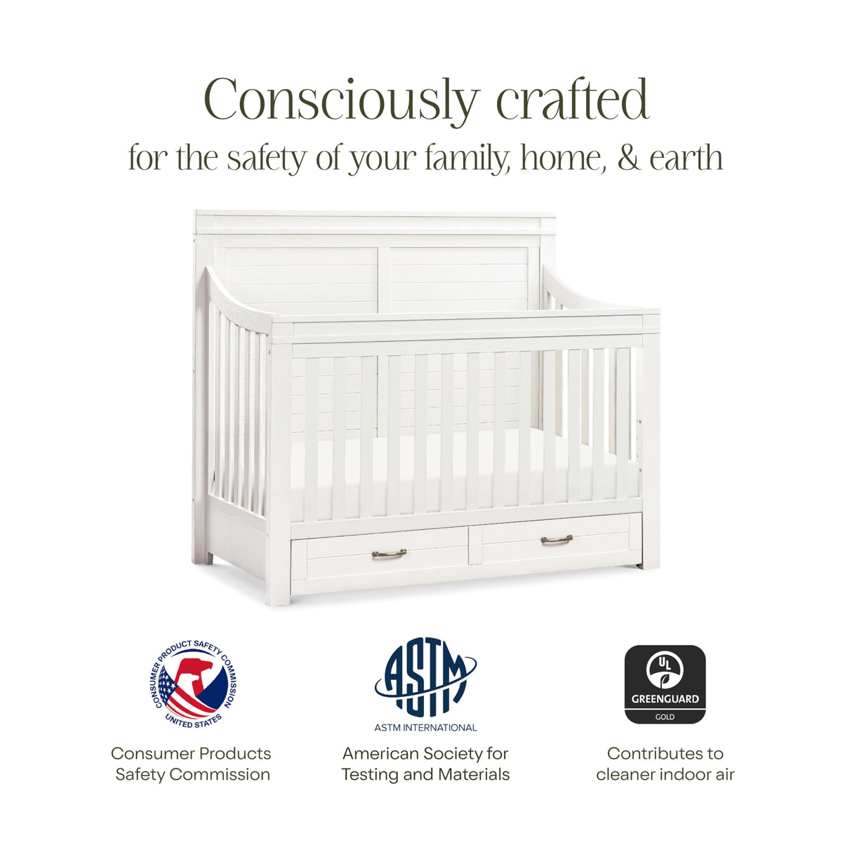 Wesley Farmhouse 4-in-1 Convertible Storage Crib in Heirloom White