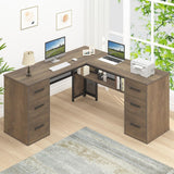 Large L Shaped Home Office Desk with Drawers, Rustic L-shaped Computer Desk