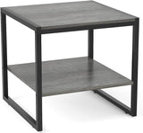 End Table, 20 Inch Square Side Table Modern Night Stand with 2-Tier Storage Shelf