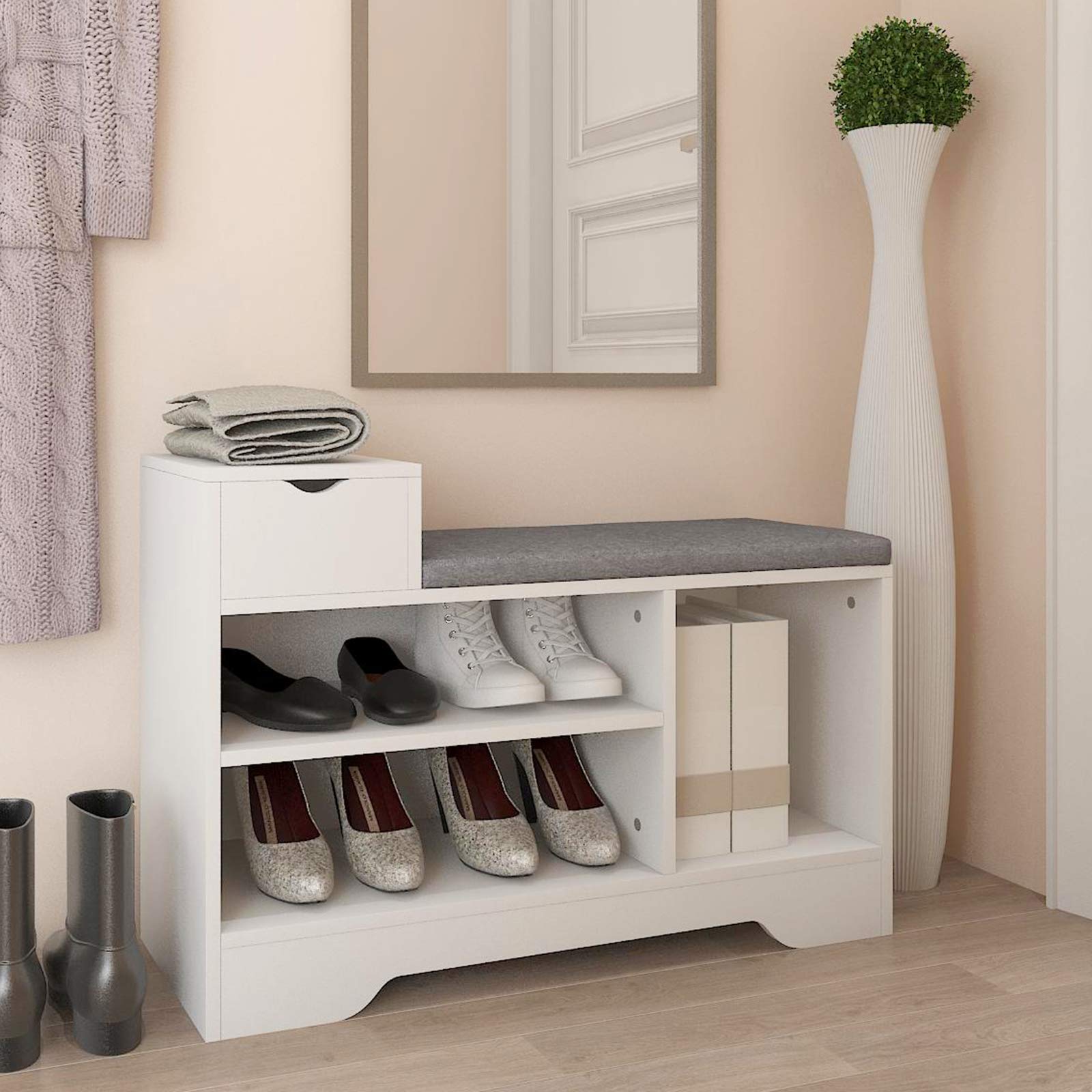 Shoe Storage Benches with Cushion Seating White