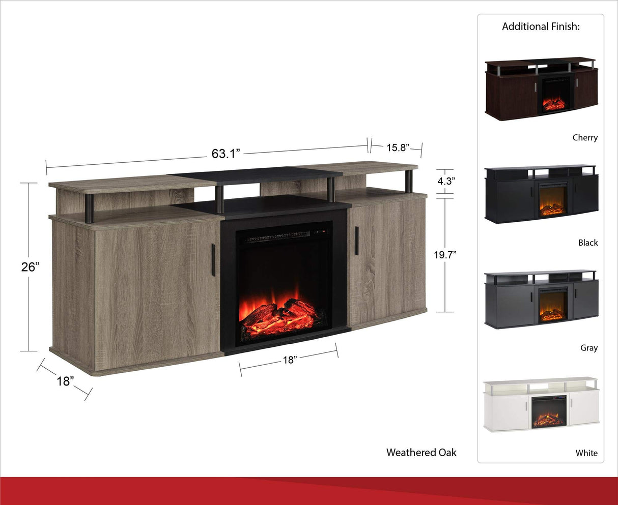 Carson Fireplace TV Stand for TVs up to 70 Inch, Replaceable Electric Fireplace Insert Heater,