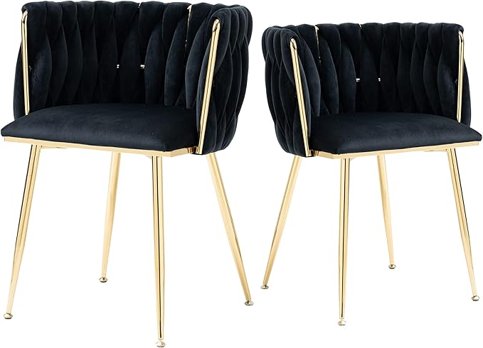 Modern Velvet Dining Chair, Curved Mid Back Support Living Room Chair