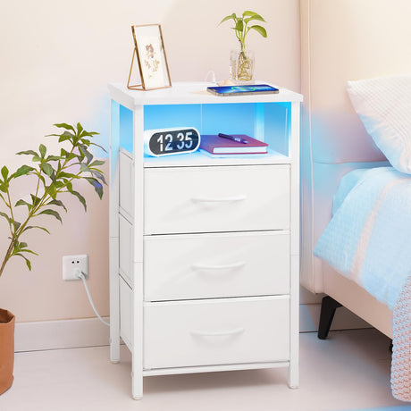 Night Stand with Charging Station, 16 Colors LED Nightstand