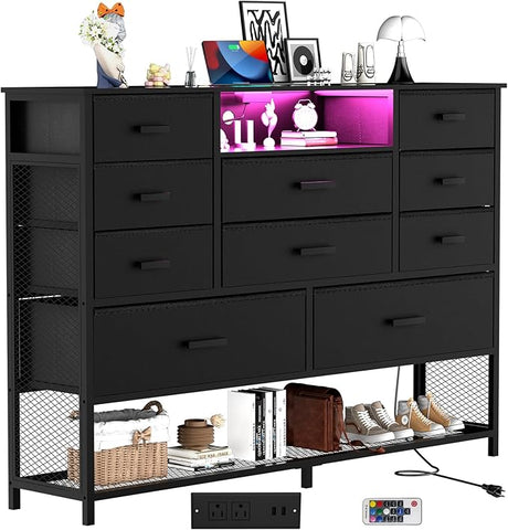 White Dresser for Bedroom with 10 Drawers, Dresser with Charging Station, TV Stand Dresser