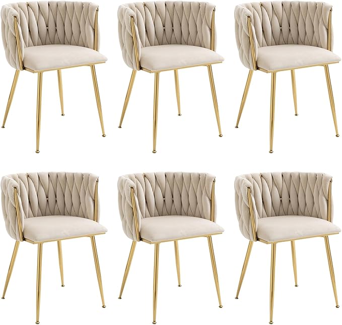 Velvet Dining Chairs Set of 4, Modern Upholstered Dining Chairs with Gold Metal Legs for