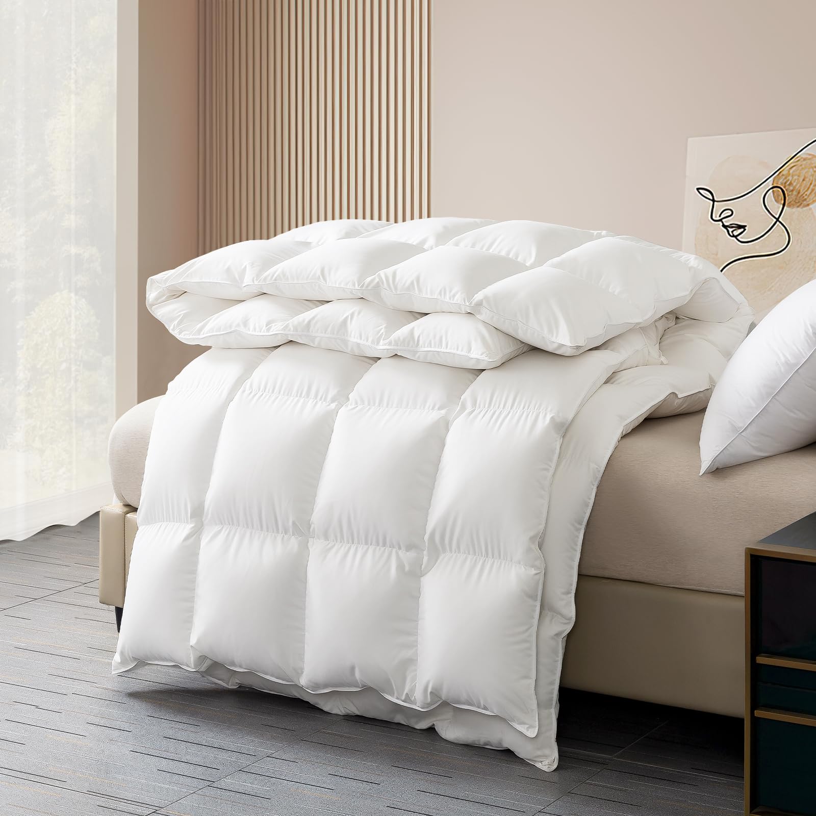 Goose Feathers Down Comforter Duvet Insert, All Season Quilted Fluffy Comforter