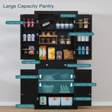 usikey 72” Kitchen Pantry Cabinet, Tall Storage Cabinet with 4 Doors and 1 Drawer, Freestanding Cupboard with 6 Hanging Shelves and Adjustable Shelves for Kitchen, Dining Room,Living Room, Black