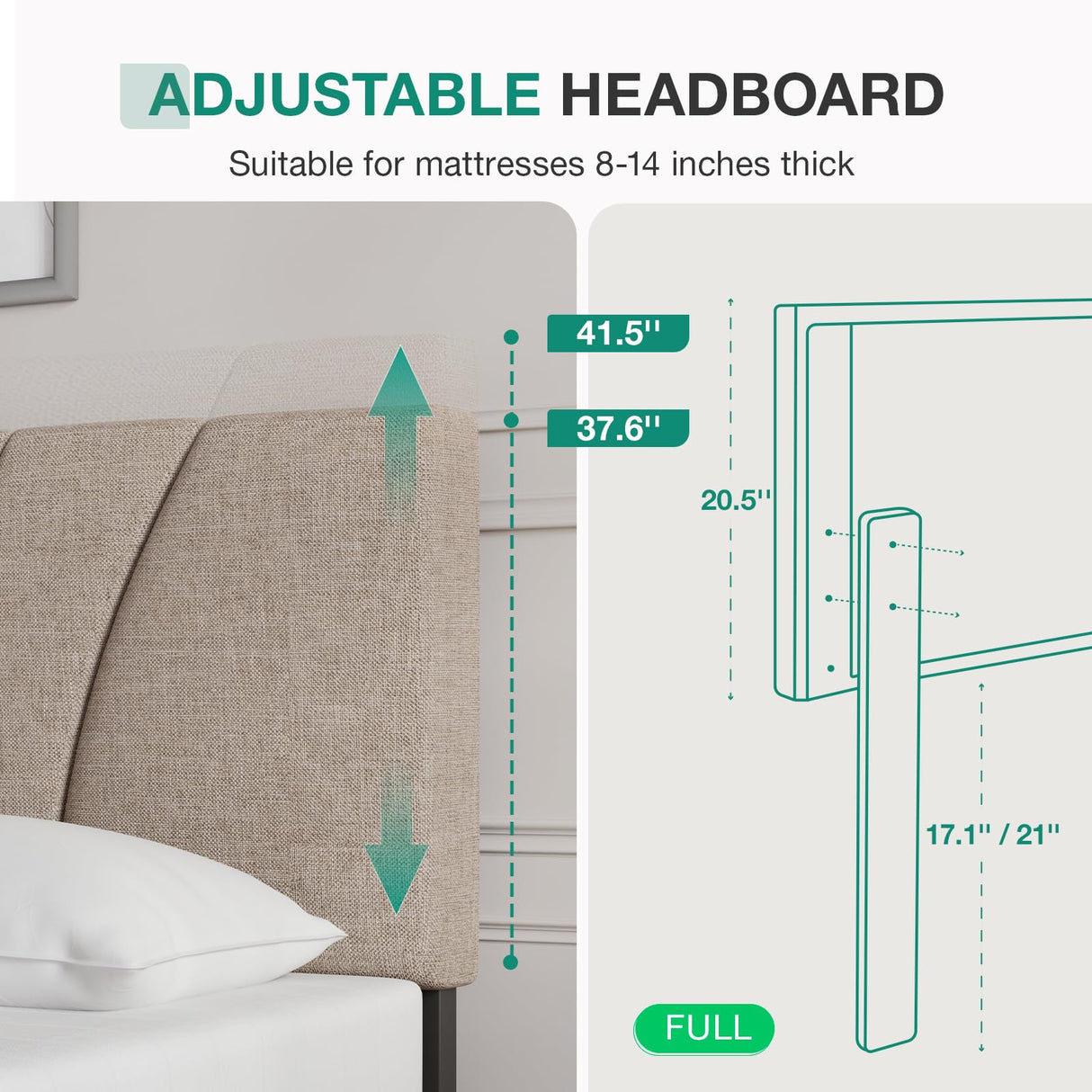 Full Size Bed Frame with Adjustable Headboard Platform Bed Frame Full Size