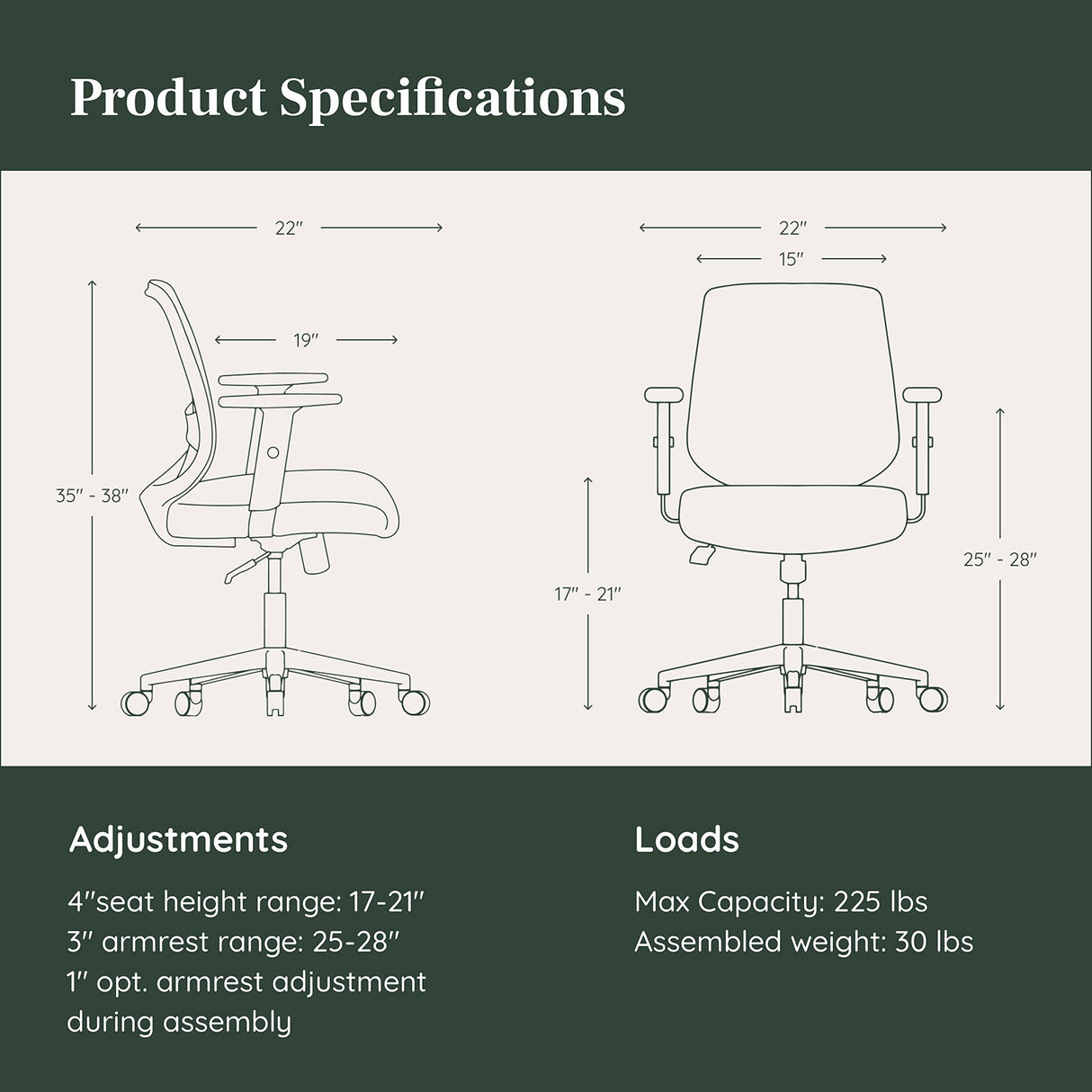 Daily Chair - Computer Office Chair with Swivel, Lumbar Rest, and Adjustable