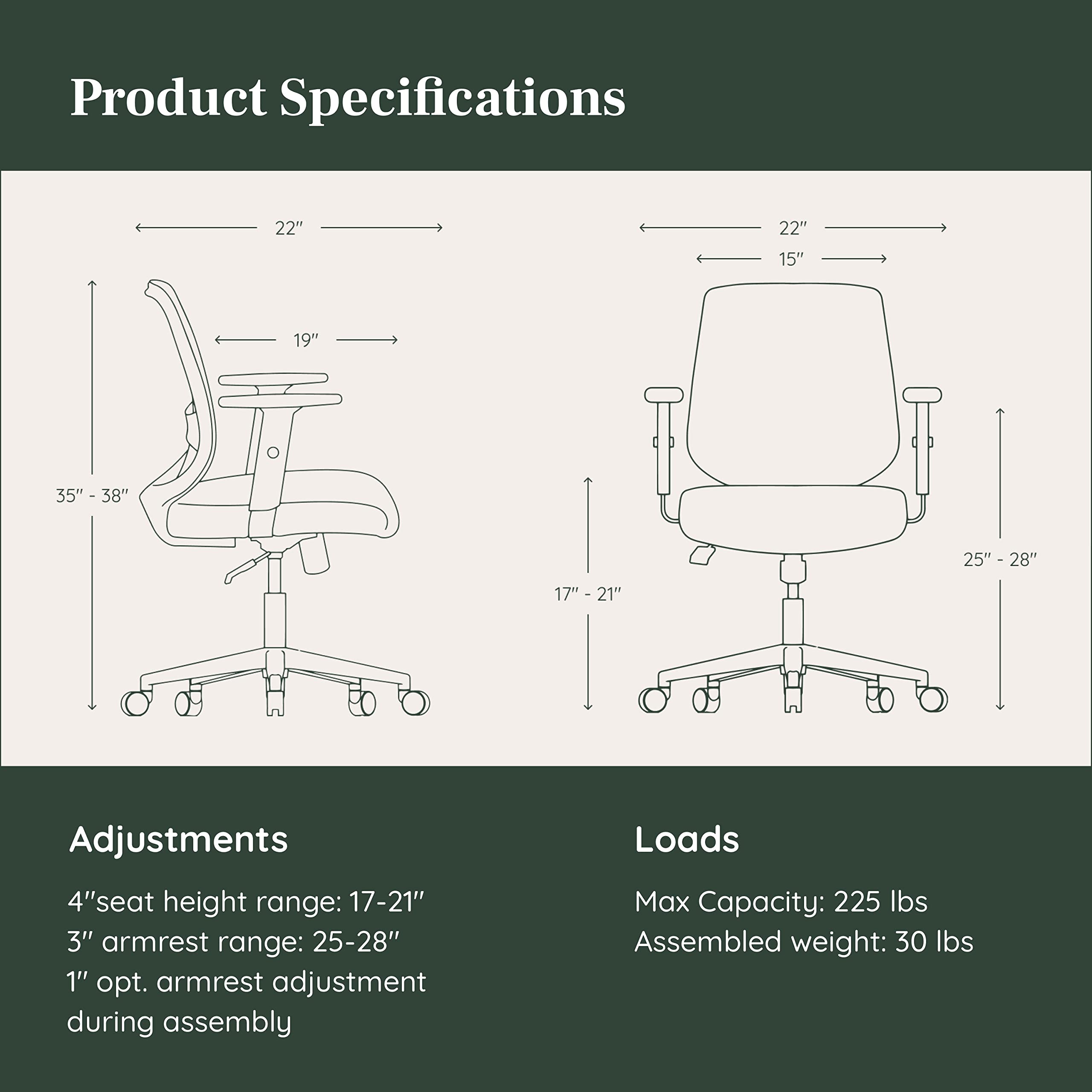 Ergonomic Office Chair – Adjustable Lumbar Support, Swivel, & Armrests
