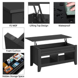 Black Wood Coffee Table Lift Up Coffee Table w/Hidden Storage & 2 Open Shelves