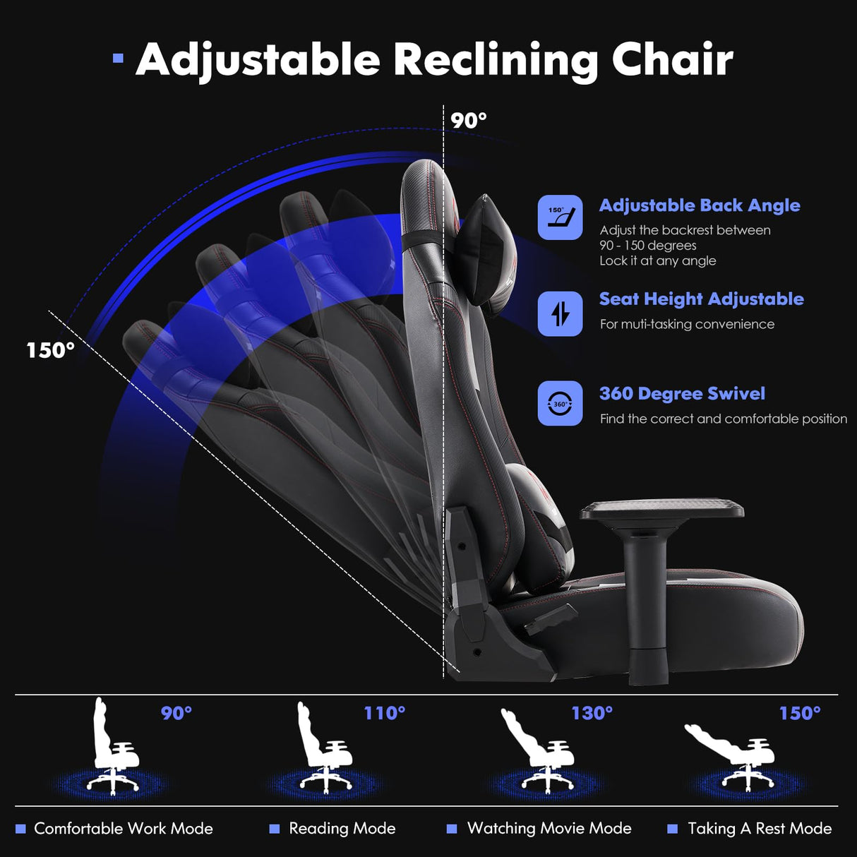 Big and Tall Gaming Chair with Footrest 350lbs, Ergonomic Computer Gamer Chair