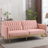 Velvet Convertible Futon Sofa Bed with Golden Metal Legs,