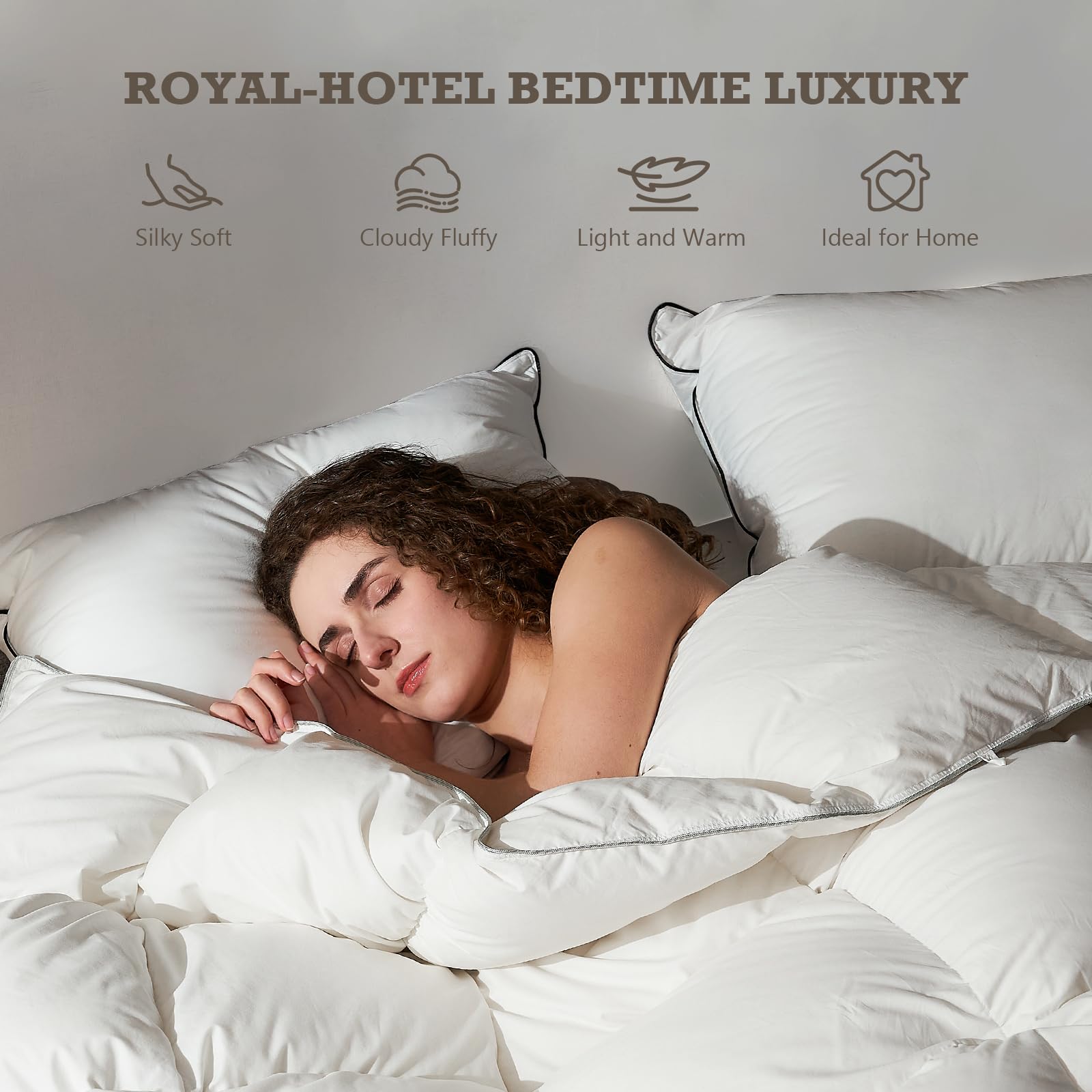 BPC Luxury Feathers Down Comforter Twin Size All Season Duvet Insert - Cloud Fluffy 750 Fill Power, Ultra-Soft Egyptian Cotton, Solid White, 68x90 Inches