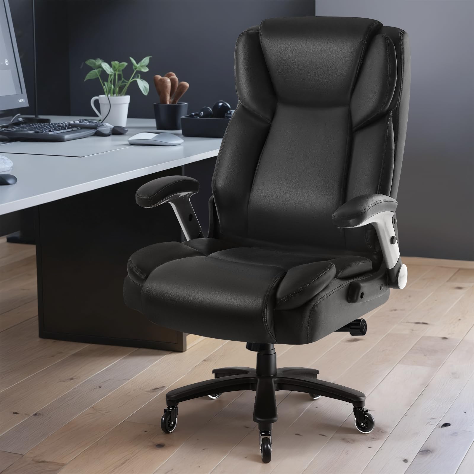 Heavy Duty Office Chair 600LBS - High Back Executive Leather Chair with Lumbar Support