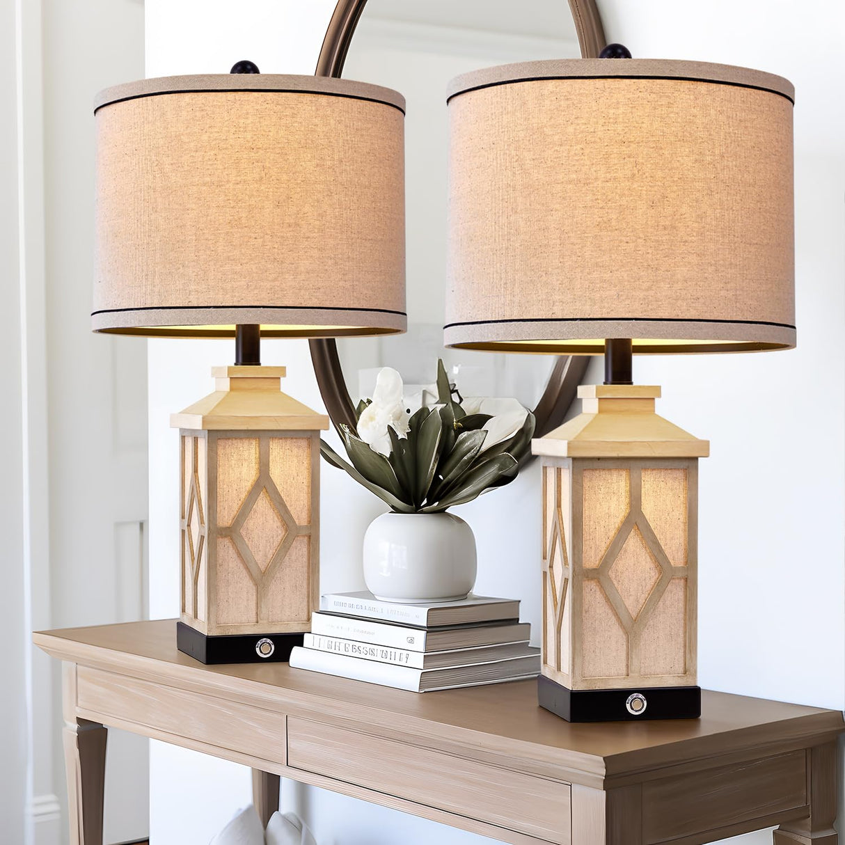 23.5" Touch Table Lamps Set of 2 Farmhouse Bedside Lamps